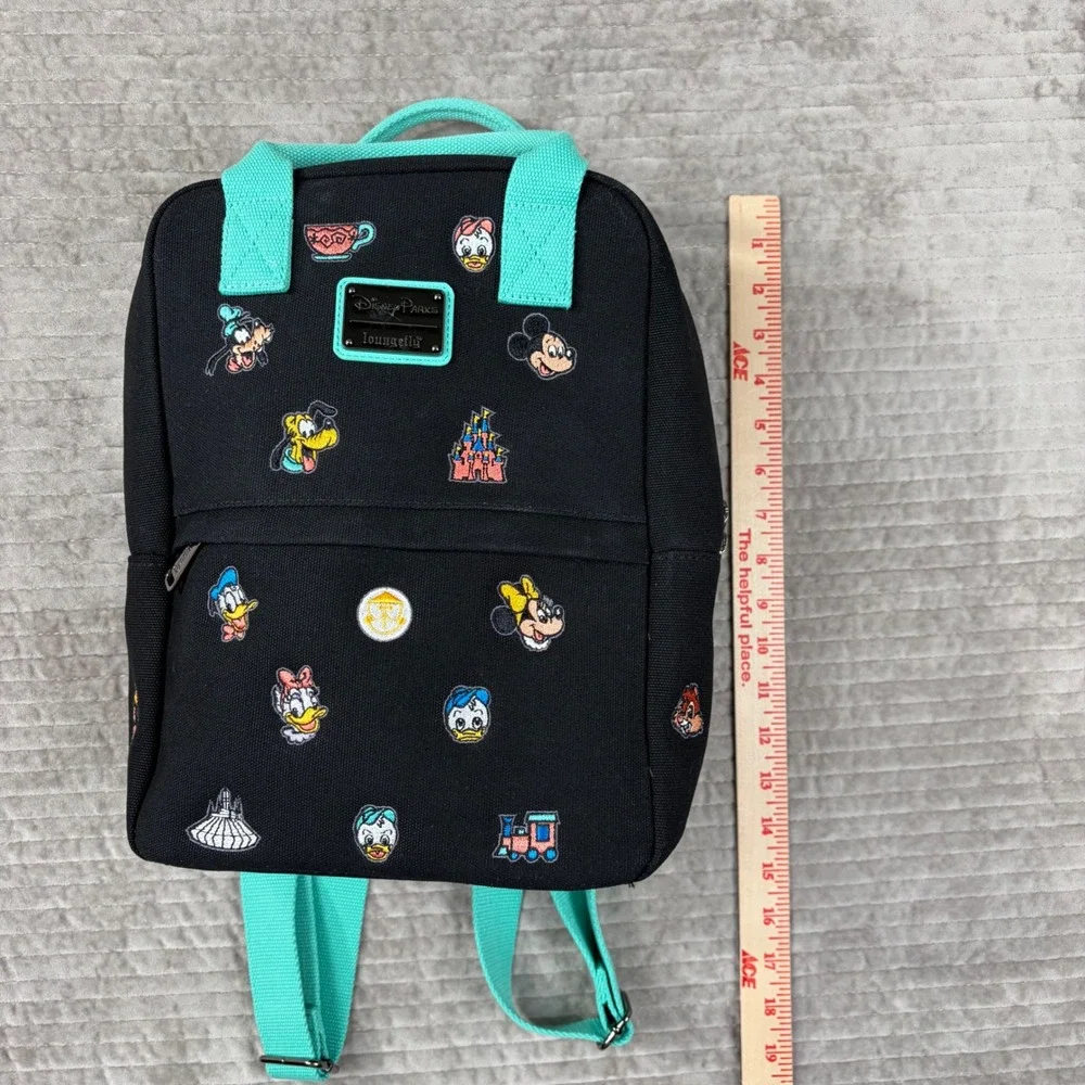 Disney‎ Parks Loungefly Mini Backpack Embroidered Character Icons Black Teal